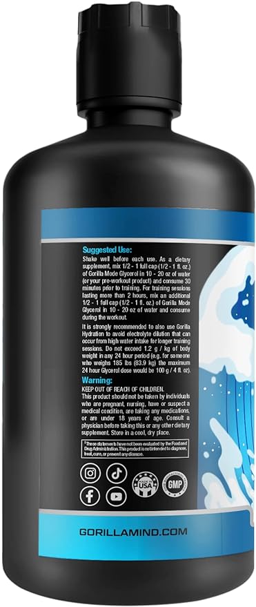 Gorilla Mode Liquid Glycerol Pre-Workout - Hydrating Pre-Workout Formula for Intense Pumps · Intramuscular Hyper-Hydration · Increased Power & Endurance / 33 FL OZ (Unflavored)