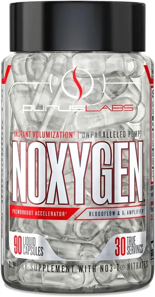 Noxygen Purus Labs Liquid Capsules Pre-Workout Accelerator | Nitric Oxide Pump Pills | Blood Flow & Oxygen Amplifier | 30 Servings, 90 Capsules