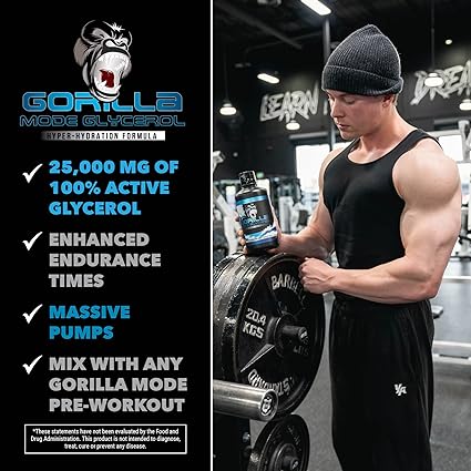 Gorilla Mode Liquid Glycerol Pre-Workout - Hydrating Pre-Workout Formula for Intense Pumps · Intramuscular Hyper-Hydration · Increased Power & Endurance / 33 FL OZ (Unflavored)