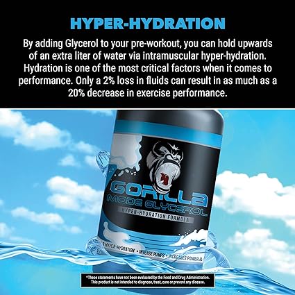 Gorilla Mode Liquid Glycerol Pre-Workout - Hydrating Pre-Workout Formula for Intense Pumps · Intramuscular Hyper-Hydration · Increased Power & Endurance / 33 FL OZ (Unflavored)