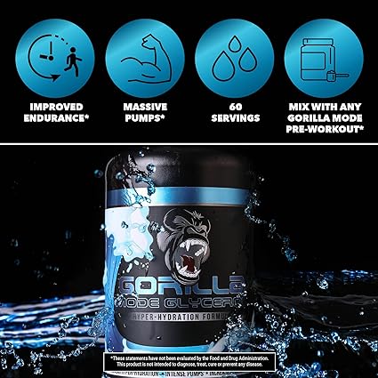 Gorilla Mode Liquid Glycerol Pre-Workout - Hydrating Pre-Workout Formula for Intense Pumps · Intramuscular Hyper-Hydration · Increased Power & Endurance / 33 FL OZ (Unflavored)