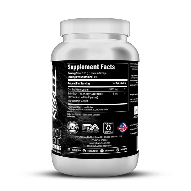 Creatine Monohydrate with BioPerine -  Chaos and Pain Supplements